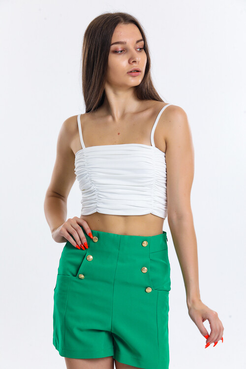 Askılı Büzgülü Crop Bluz