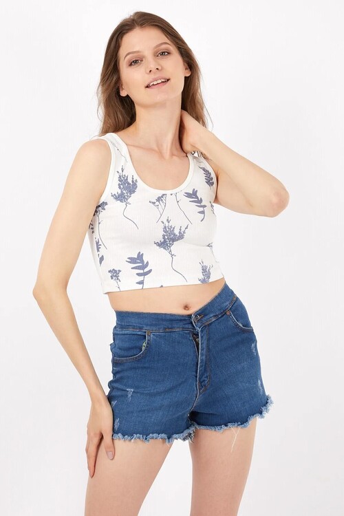 Askılı Kaşkorseli Çiçek Desenli Atlet