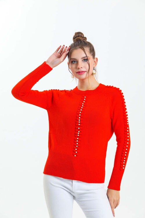 Bisiklet Yaka Boncuk Detaylı Kazak