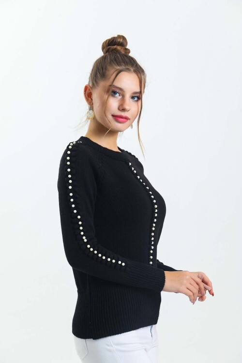 Bisiklet Yaka Boncuk Detaylı Kazak