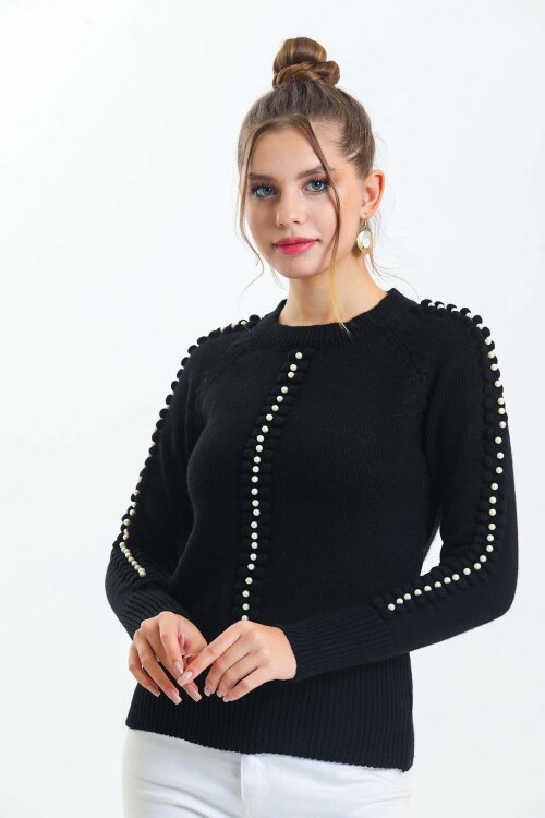 Bisiklet Yaka Boncuk Detaylı Kazak