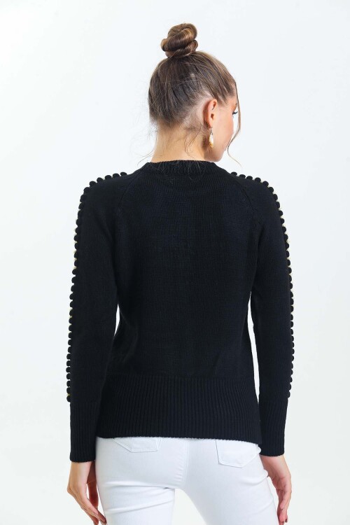 Bisiklet Yaka Boncuk Detaylı Kazak