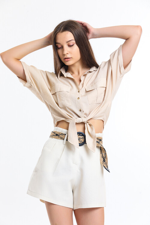 Cepli Bağlamalı Yarasa Kol Oversize Gömlek