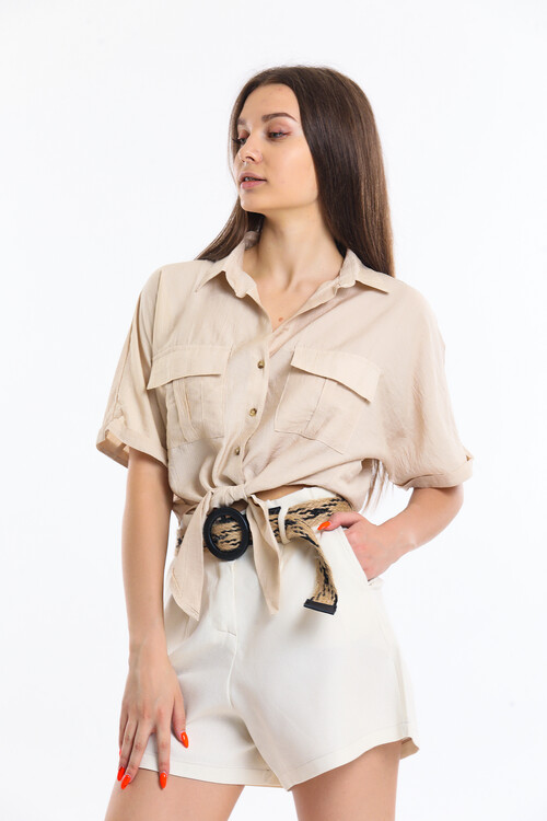 Cepli Bağlamalı Yarasa Kol Oversize Gömlek