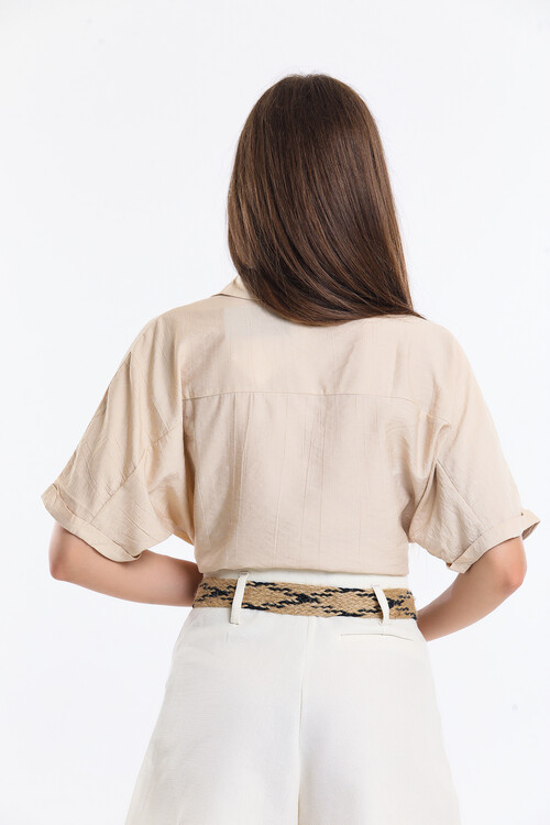 Cepli Bağlamalı Yarasa Kol Oversize Gömlek