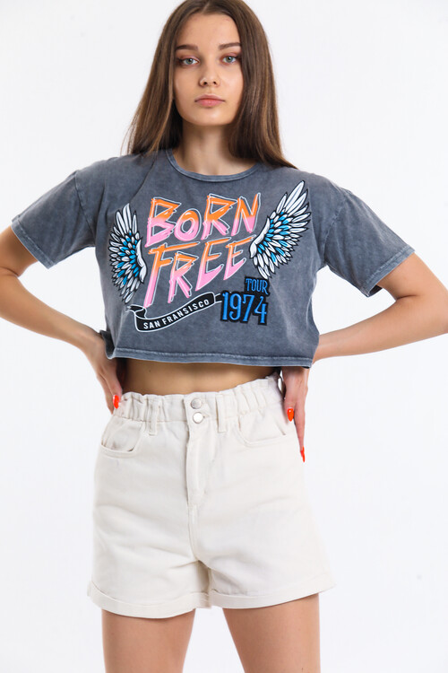 Duble Paça Beli Lastikli Cepli Yüksek Bel Çift Düğmeli Kot Şort