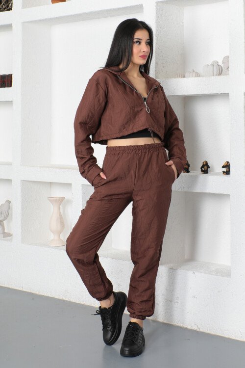 KADIN Kapüşonlu Eteği Lastikli Geometrik Desenli Eşofman Takım