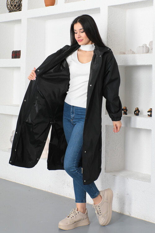 KADIN Kapüşonlu İçi Astarlı Düğme Detaylı Cepli Trençkot