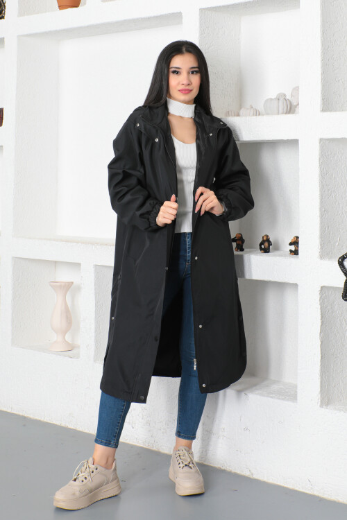 KADIN Kapüşonlu İçi Astarlı Düğme Detaylı Cepli Trençkot