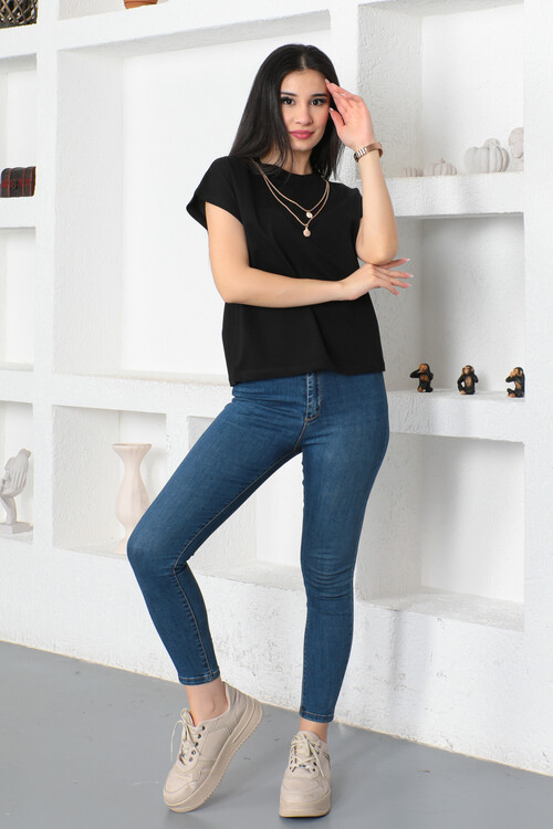 KADIN Kolyeli Kolsuz Bisiklet Yaka Salaş Tişört