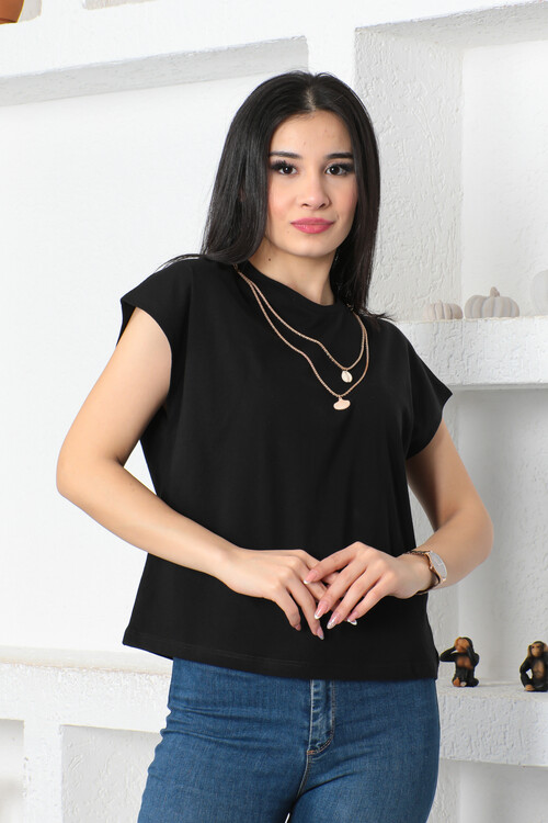 KADIN Kolyeli Kolsuz Bisiklet Yaka Salaş Tişört