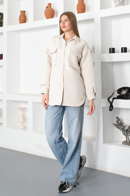 KADIN Önü Çıtçıtlı Kare Desenli İçi Astarlı Tunik