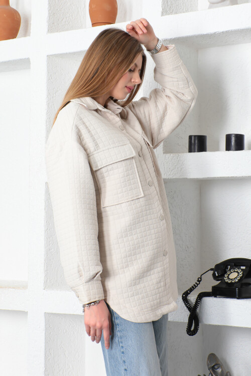 KADIN Önü Çıtçıtlı Kare Desenli İçi Astarlı Tunik