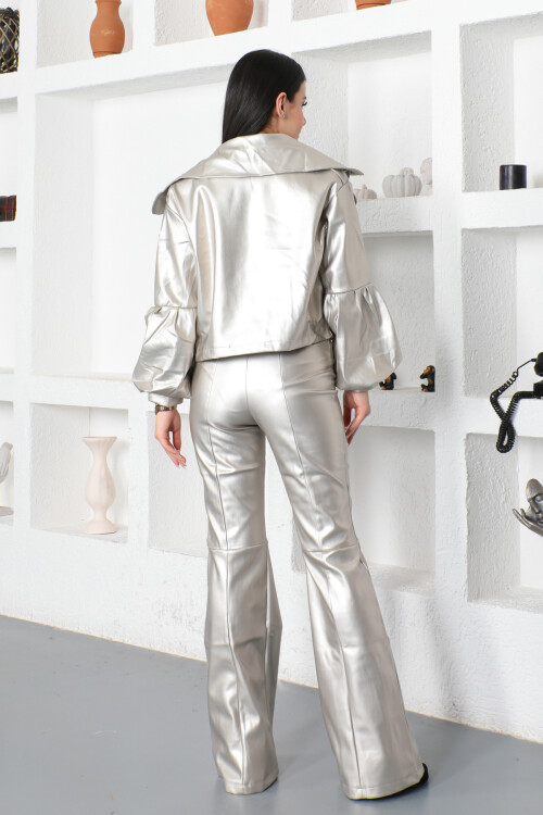 KADIN Tek Cepli Apoletli Balon Kol Deri Ceket