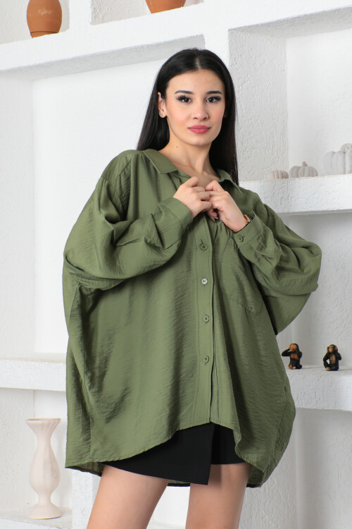 KADIN Tek Cepli Yarasa Kol Önü Düğmeli Salaş Gömlek