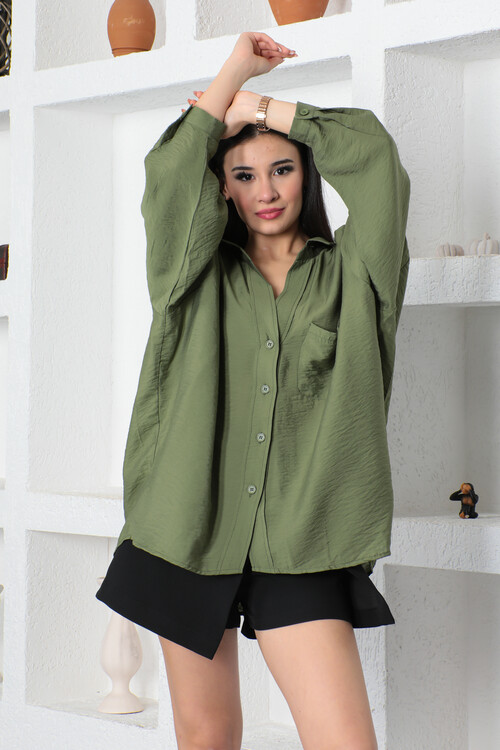 KADIN Tek Cepli Yarasa Kol Önü Düğmeli Salaş Gömlek