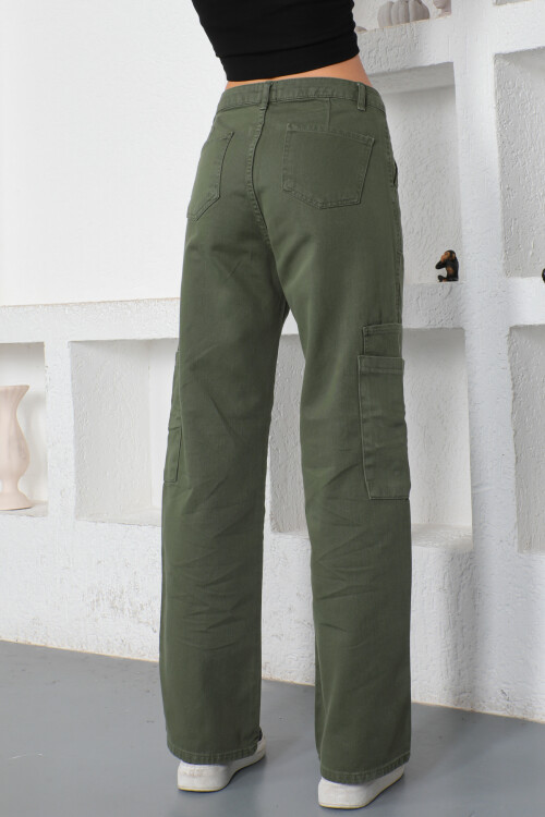 KADIN Yanları Çift Cepli Yüksekbel Bol Paça Gabardin Pantolon