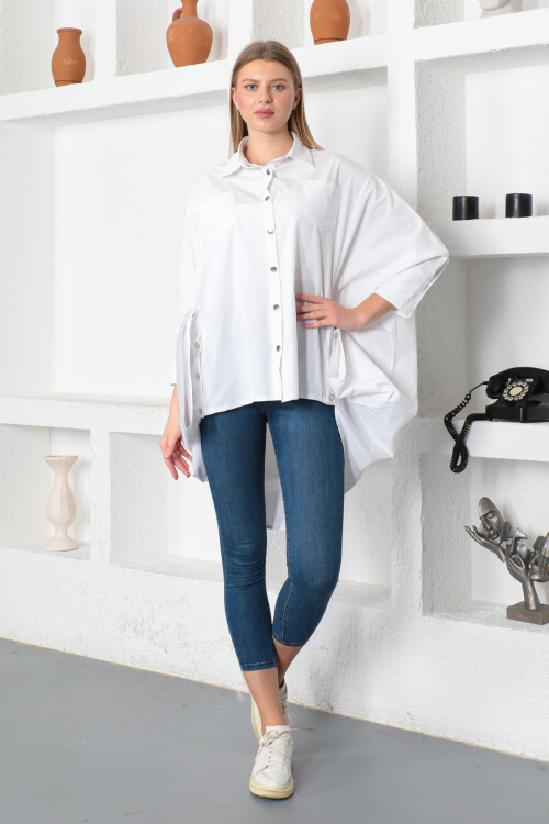 KADIN Yarasa Kol Çıtçıt Detaylı Salaş Gömlek