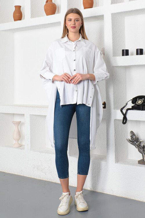 KADIN Yarasa Kol Çıtçıt Detaylı Salaş Gömlek