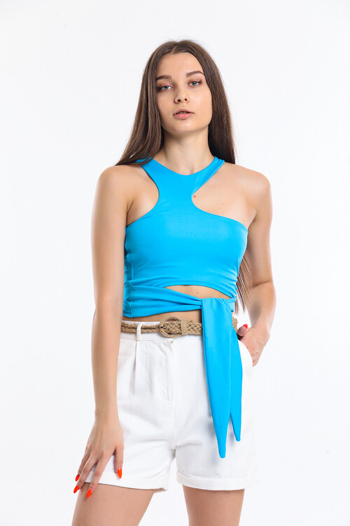 Kemerli Duble Paça Cepli Beli Lastikli Kot Şort