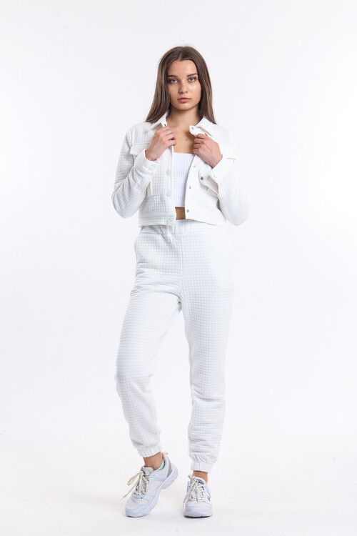 Önü Çıtçıtlı Cepli İçi Astarlı Kapitone Görünümlü Eşofman Takım