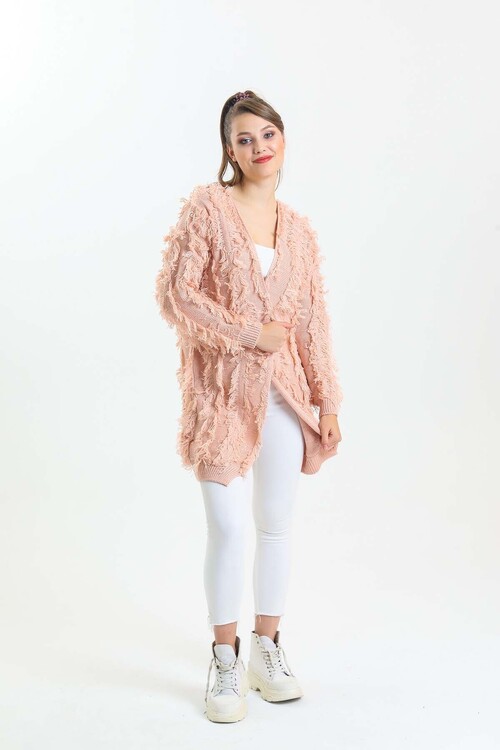 Yarasa Kol Püsküllü Triko Hırka